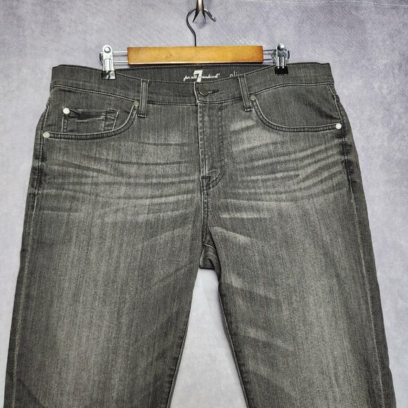 7 For All Mankind Slimmy Jeans Mens 36x34 Slim Fit Stretch Denim Dark Gray Wash - Picture 1 of 14